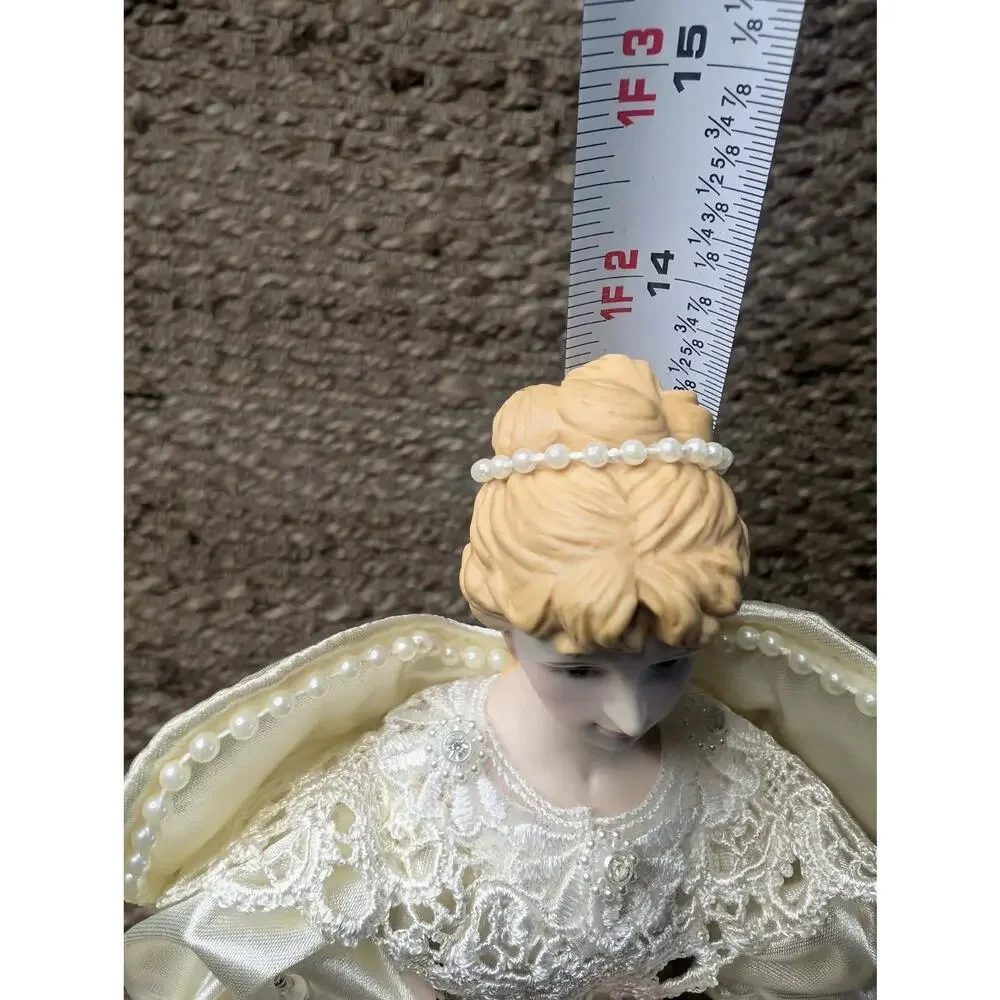 Vintage Traditions Lighted Angel Christmas Tree Topper Satin Gown Roses Beaded